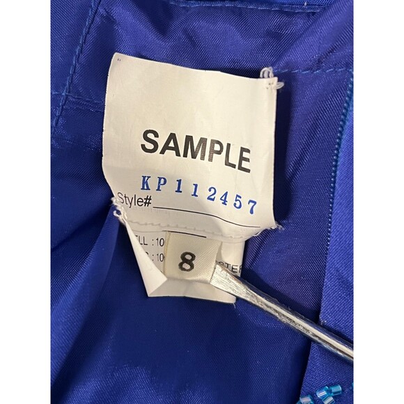 Vtg MIKE BENET FORMALS Sz 8 100% Silk Long Gown Dress Blue Floral Beaded Prom - Picture 12 of 14